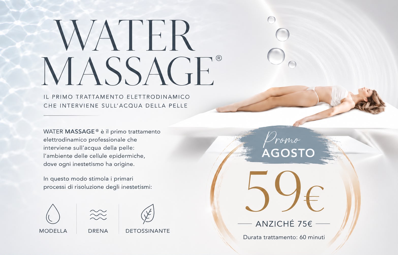 Water Massage®: il trattamento elettrodinamico che rimodella corpo e drena i liquidi in eccesso Water Massage®: il trattamento elettrodinamico che rimodella corpo e drena i liquidi in eccesso
